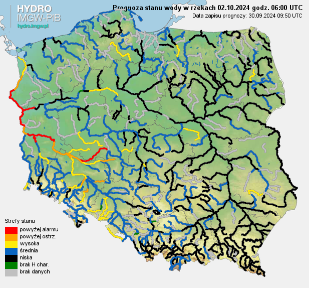 Prognozowana sytuacja hydrologiczna 02.10.2024 r. (06 UTC)