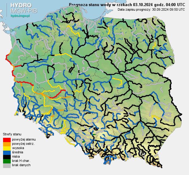 Prognozowana sytuacja hydrologiczna 03.10.2024 r. (04 UTC)