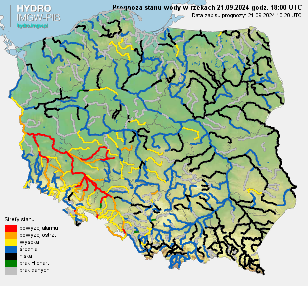 Prognozowana sytuacja hydrologiczna 21.09.2024 r. (18 UTC).