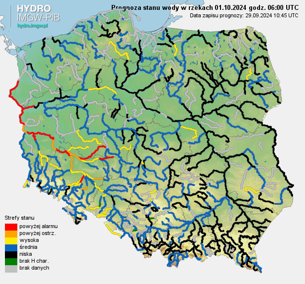 Prognozowana sytuacja hydrologiczna 01.10.2024 r. (06 UTC)